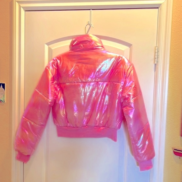 New Pink Puffer Crop Jacket - Picture 3 of 8